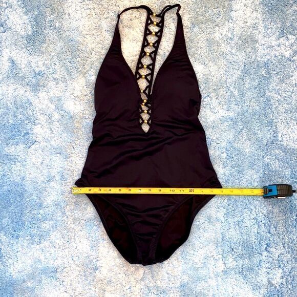 Trina Turk Algiers V-Plunge Embellished One- Piece Black Swimsuit TT0722 - Picture 10 of 16